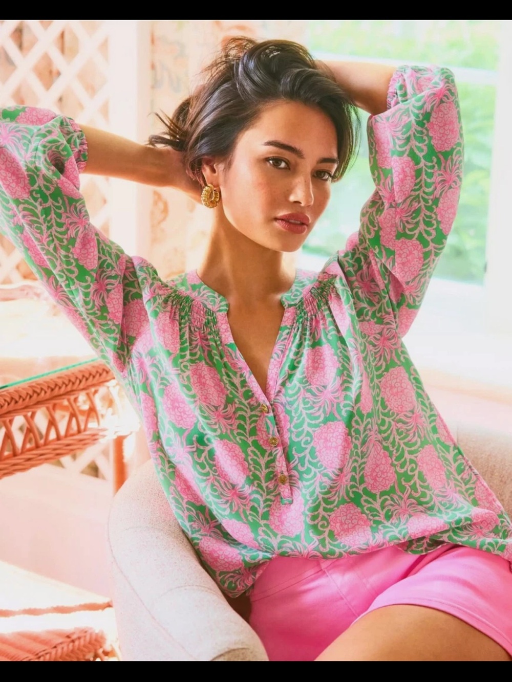 Lilly Pulitzer The Elsa Silk Top In Party Like A Pineapple